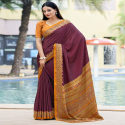 Premium Silk Crepe Printed Saree with Traditional Designer Border & Pallu